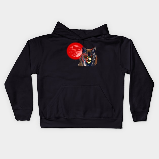 BLOOD MOON WOLF Kids Hoodie by Horrific Humor